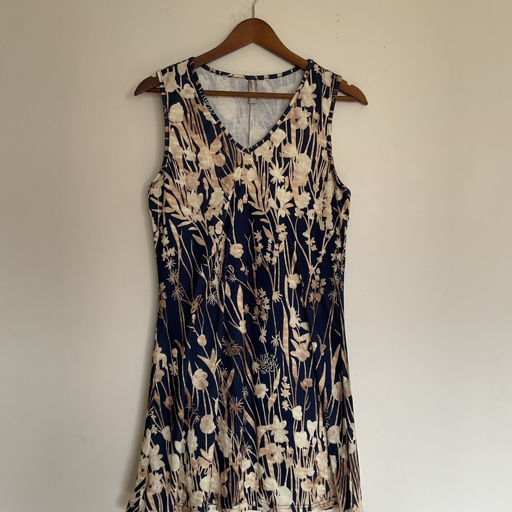 Blue and Tan V-Neck Floral Mini Dress